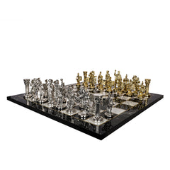 Metal Roman Chess Set | Wooden Board Marble/Mosaic Pattern – 44 cm (17 inch)