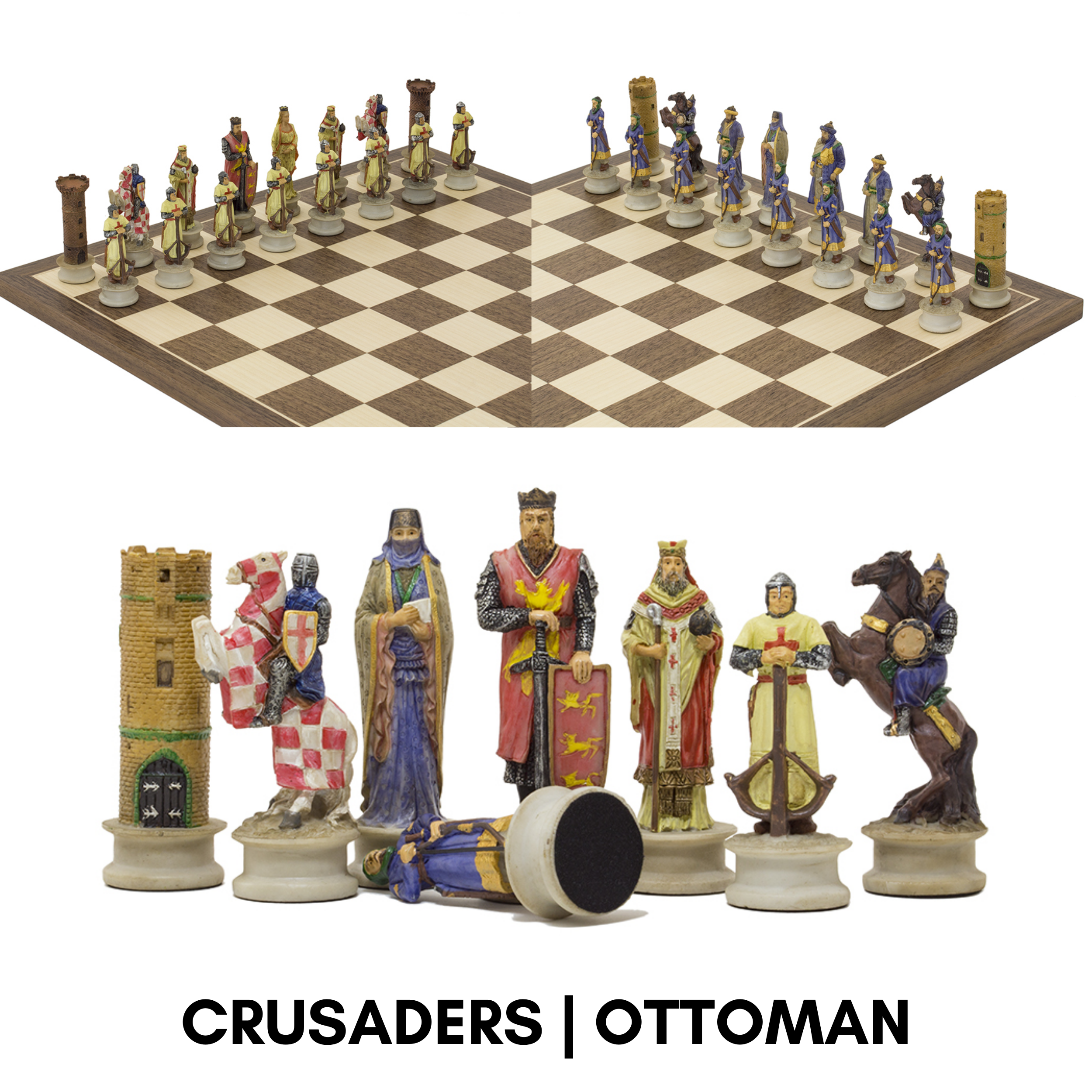 Historical Handpainted & Handcarved Chess With Storage Chess Set