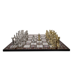 Metal Greek Mythology Pegasus Chess Set | Wooden Board Marble/Mosaic Pattern – 44 cm (17 inch)