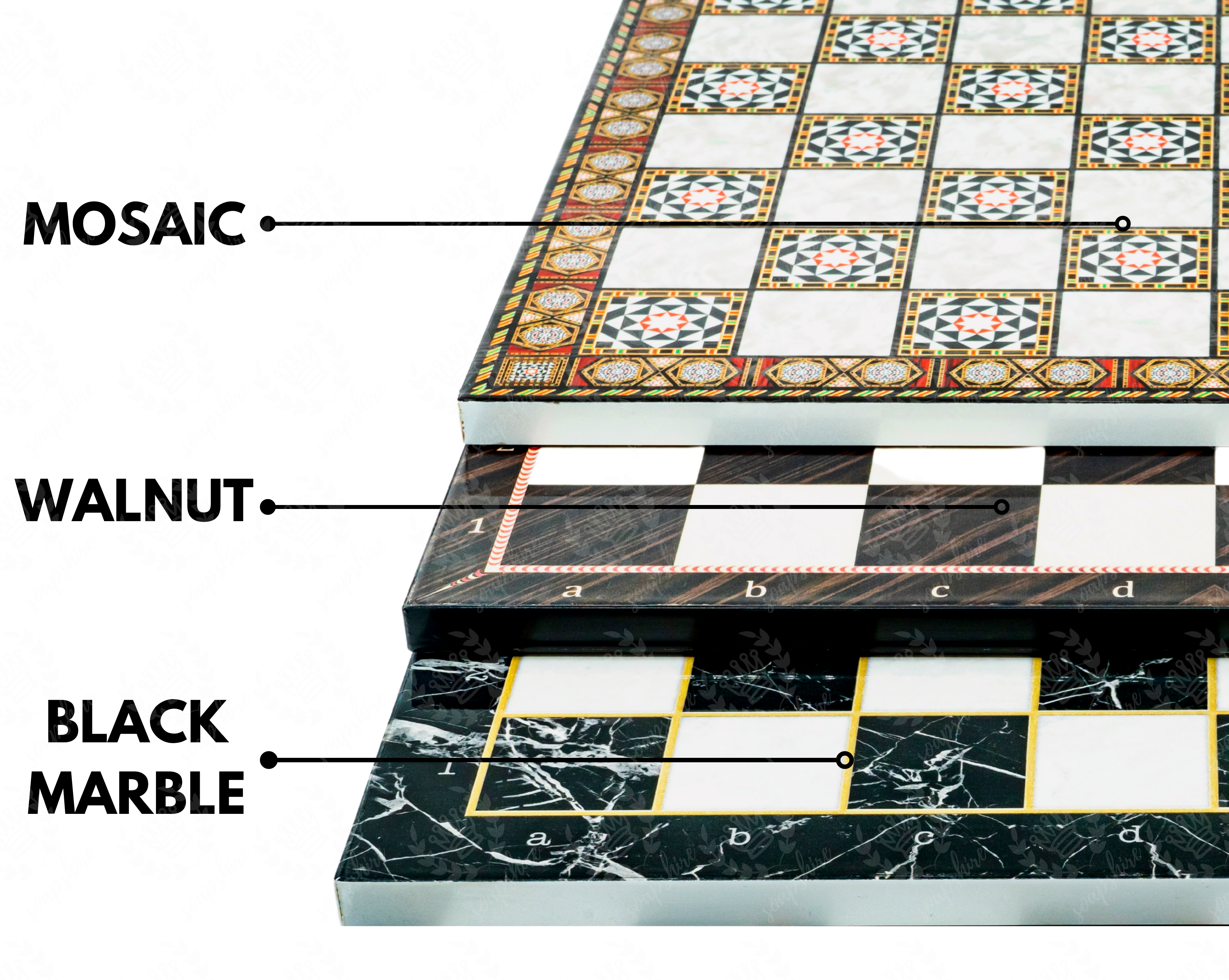 Ottoman vs British Chess Set | Handpainted Historical Figures | Marble/Walnut/Mosaic Pattern – 30 cm (12 inch)