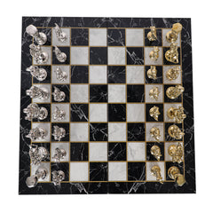 Metal Roman Chess Set | Wooden Board Marble/Mosaic Pattern – 44 cm (17 inch)