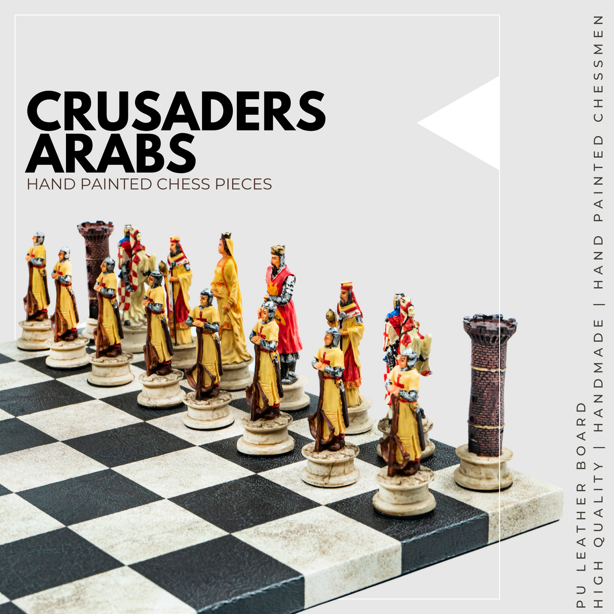 Selahaddin Eyyubi vs Crusader Chess Set | Handpainted Historical Figures | Leather Board – 36 cm (14 inch)