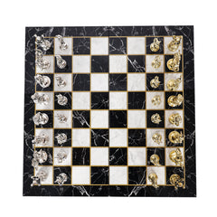 Metal British Chess Set | Wooden Board Marble/Mosaic Pattern – 44 cm (17 inch)