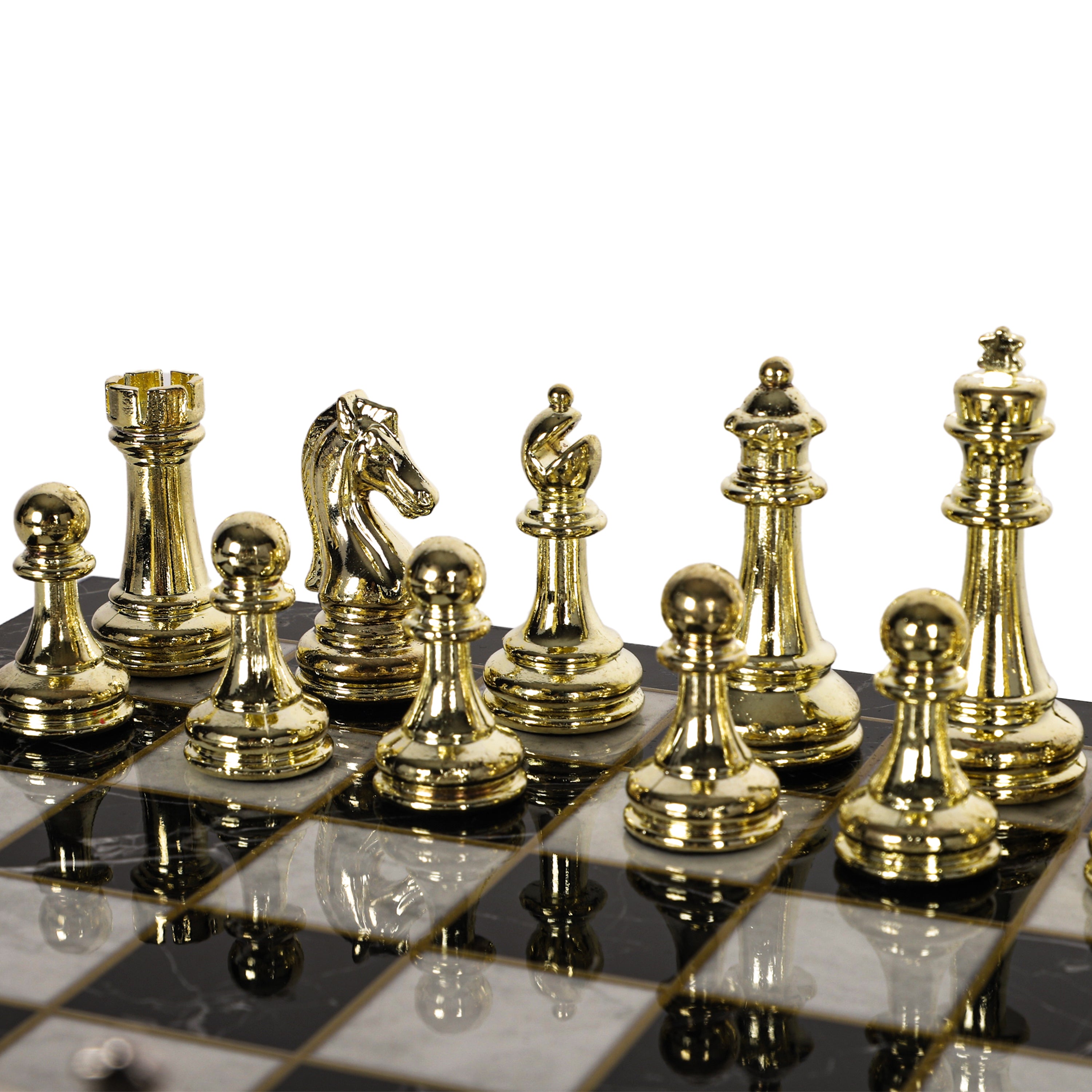 Metal Classic Chess Set |Wooden Board Marble/Mosaic Pattern – 44 cm (17 inch)