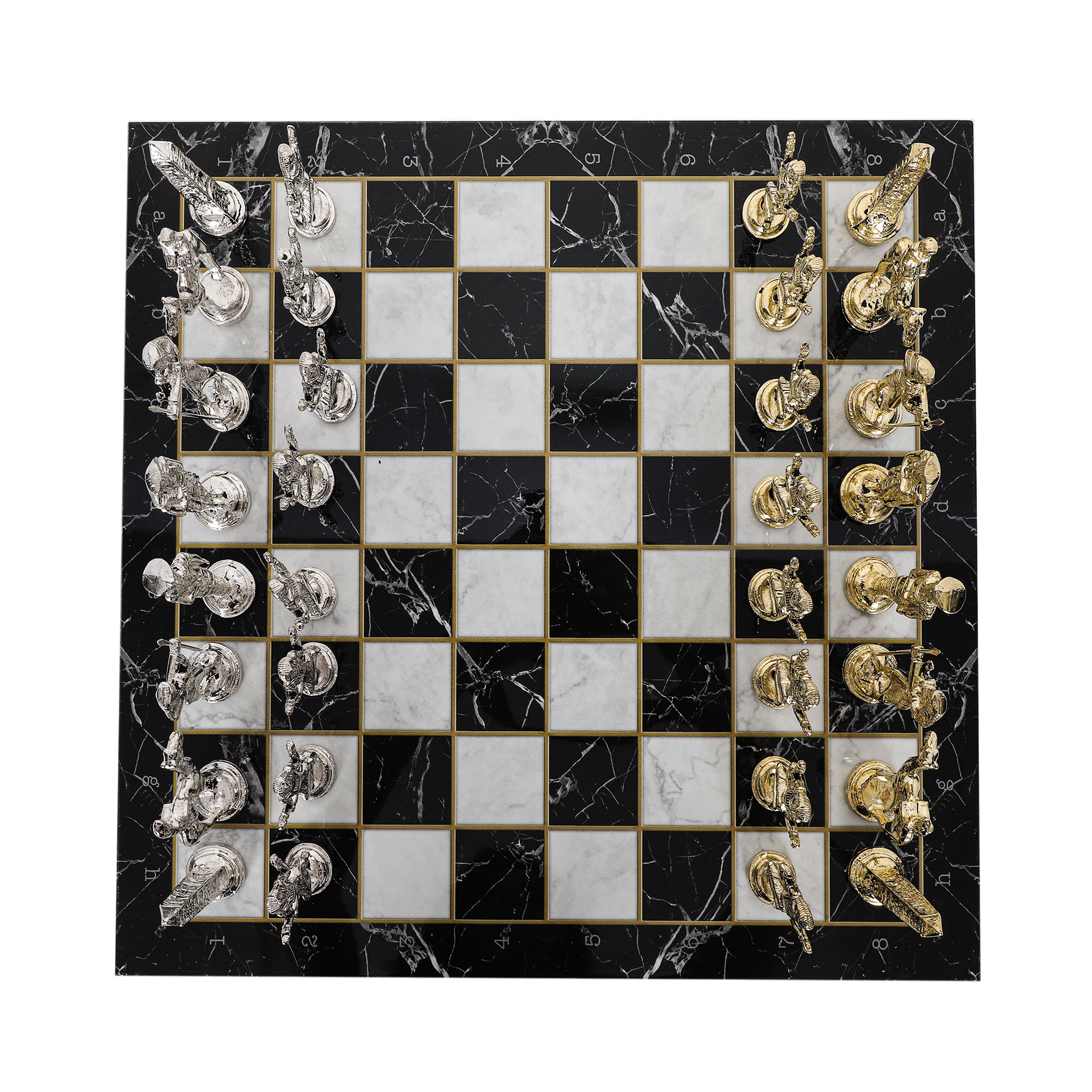 Metal Egyptian Chess Set | Wooden Board Marble/Walnut/Mosaic Pattern – 37 cm (14.5 inch)