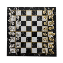 Metal Egyptian Chess Set | Wooden Board Marble/Walnut/Mosaic Pattern – 37 cm (14.5 inch)