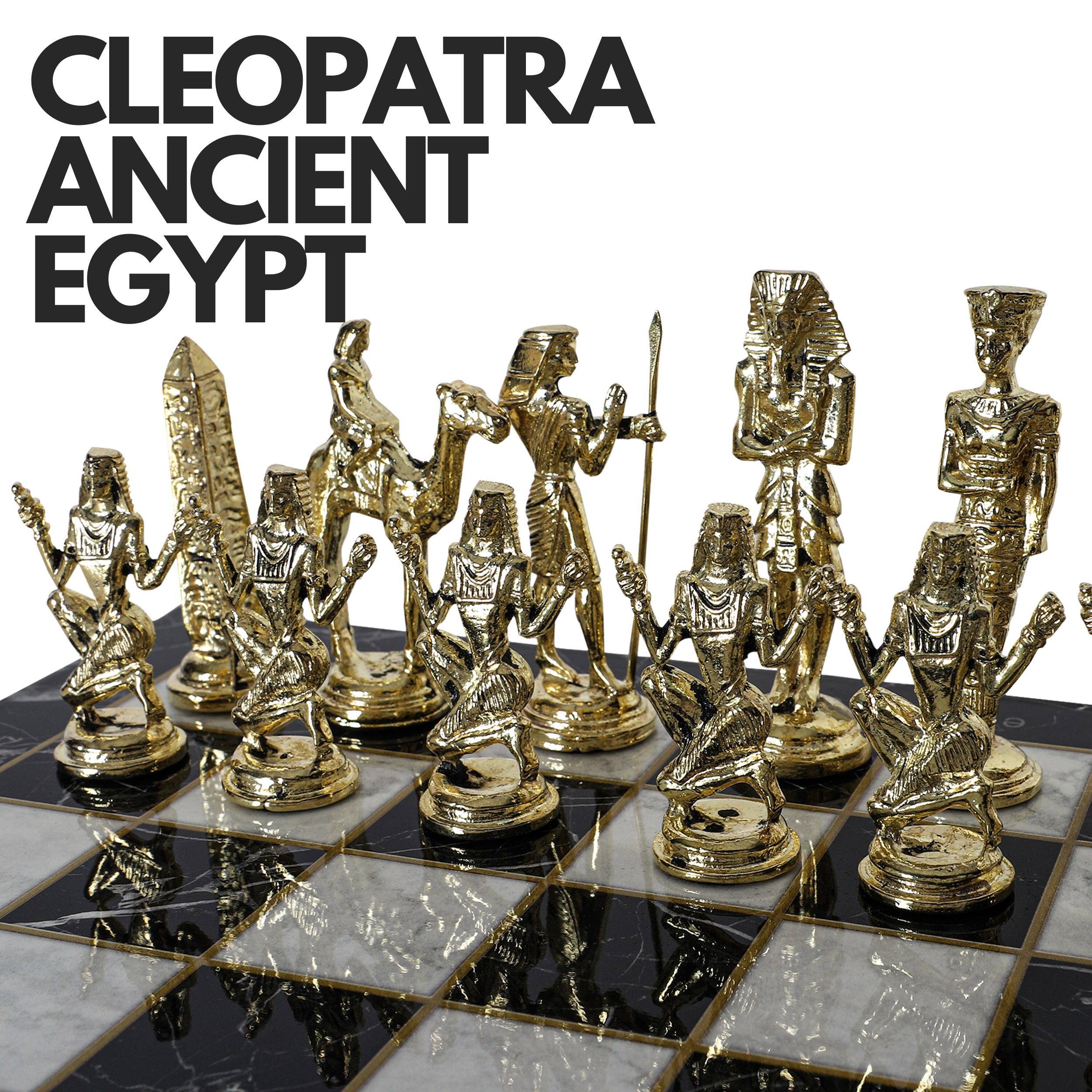 CLEOPATRA ANCIENT EGYPT HISTORICAL THEME METAL CHESS SET with METAL LEG