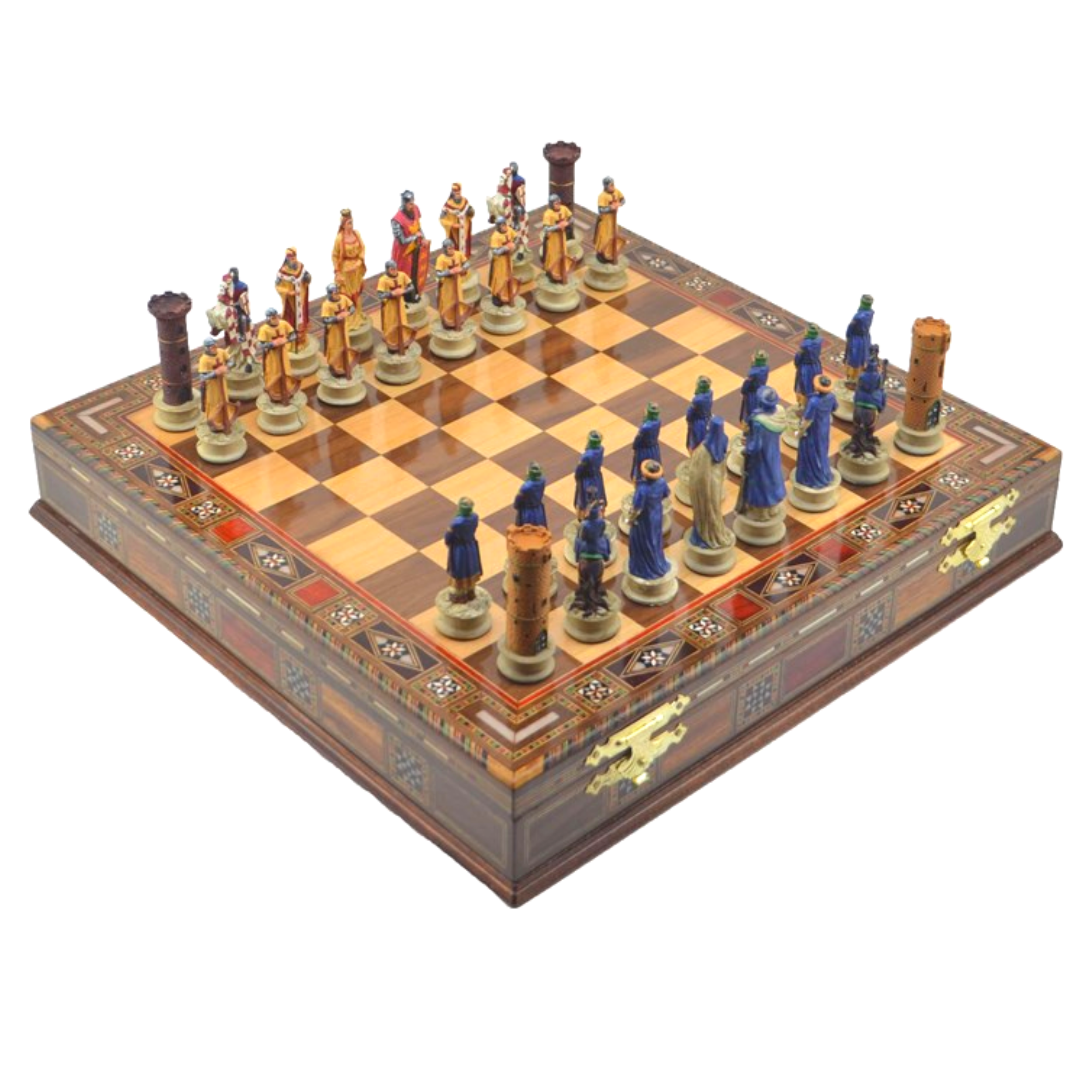 Historical Handpainted & Handcarved Chess With Storage Chess Set