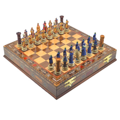 Historical Handpainted & Handcarved Chess With Storage Chess Set