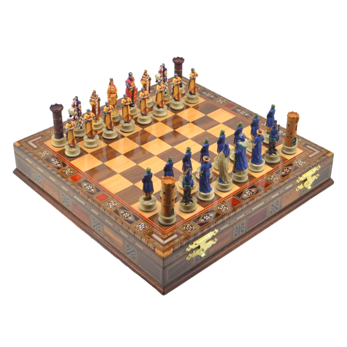 Historical Handpainted & Handcarved Chess With Storage Chess Set