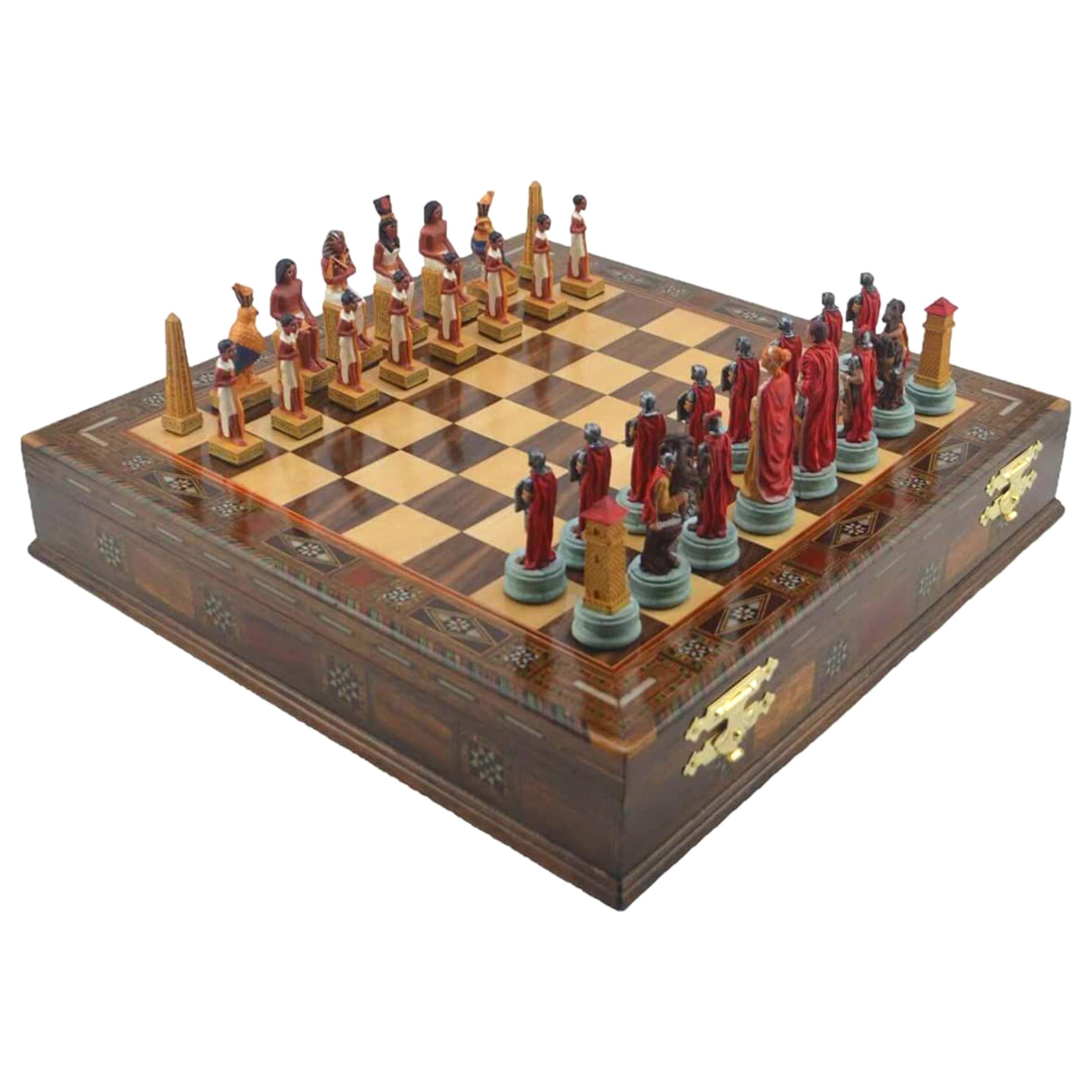 Historical Handpainted & Handcarved Chess With Storage Chess Set