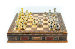 Handmade Metal Chess Set with Storage | Solid Wood Board – 38 cm (15 inch)