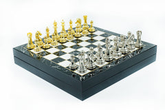 Metal Chess Set with Storage | Marble Pattern Board – 30/37 cm (12/14.5 inch)