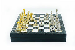 Metal Chess Set with Storage | Marble Pattern Board – 30/37 cm (12/14.5 inch)