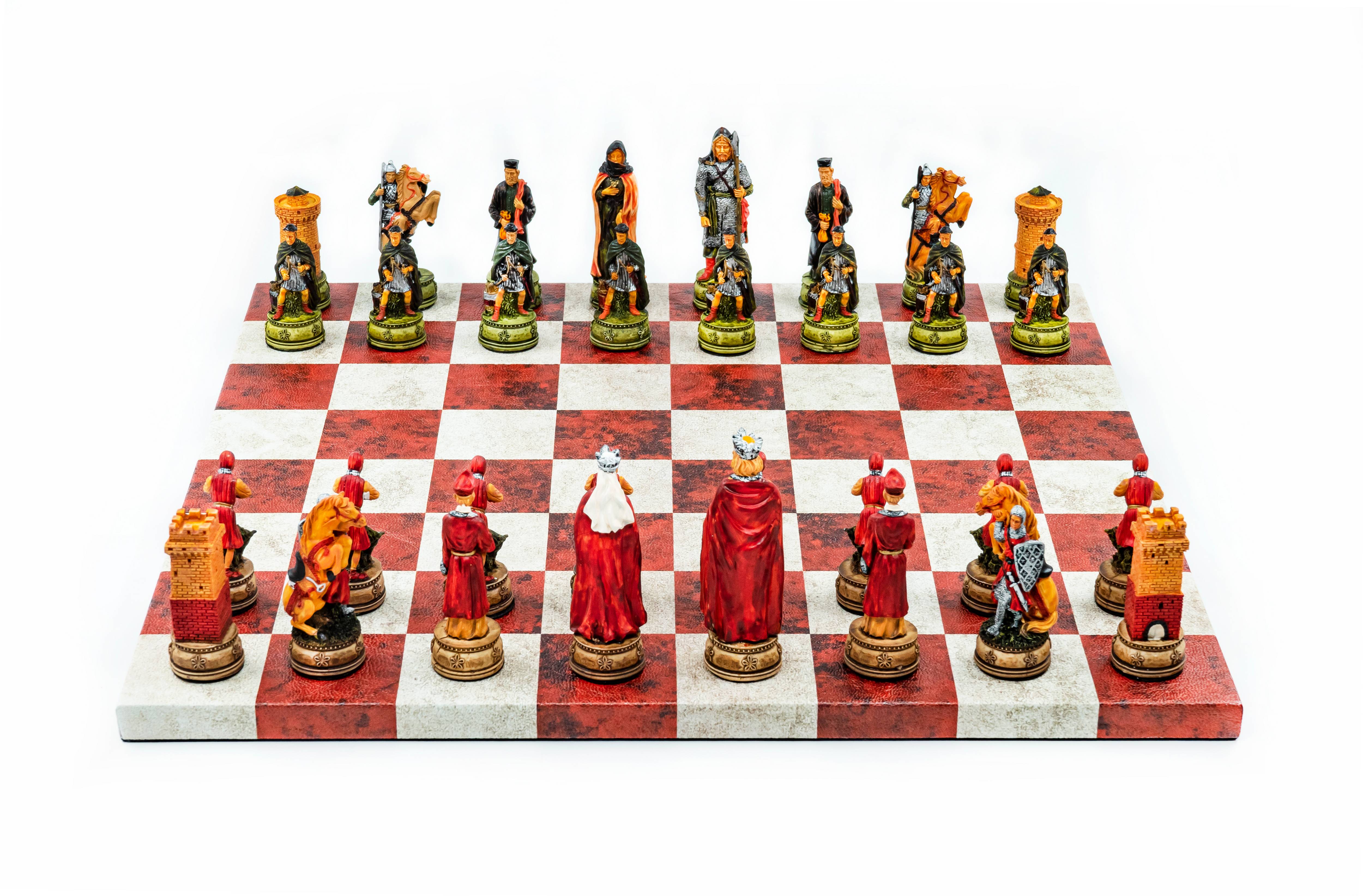 King Arthur Camelot Chess Set | Handpainted Historical Figures | Leather Board – 36 cm (14 inch)