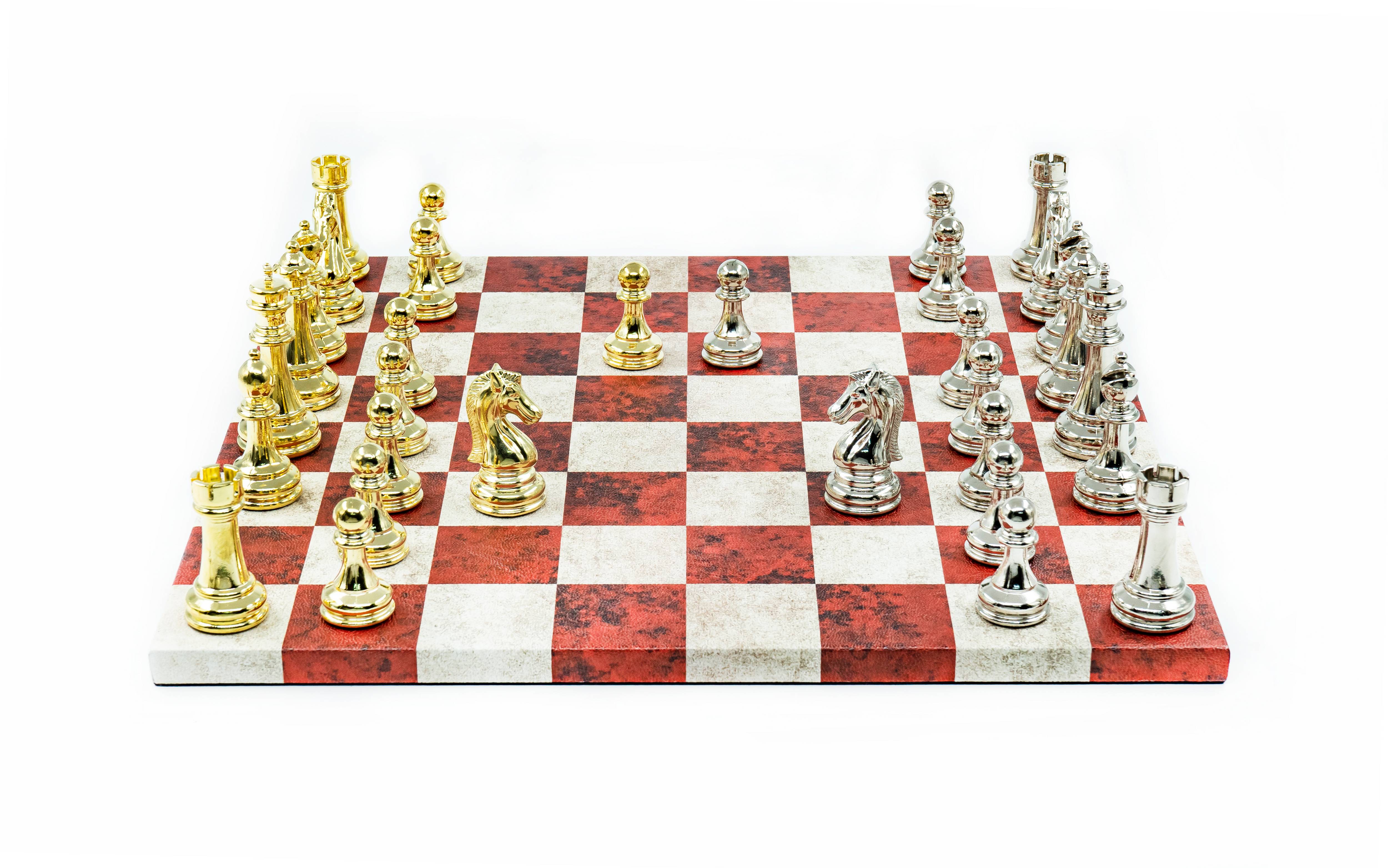 Leather Board Chess Set | Metal Classic Figures – 36 cm (14 inch)