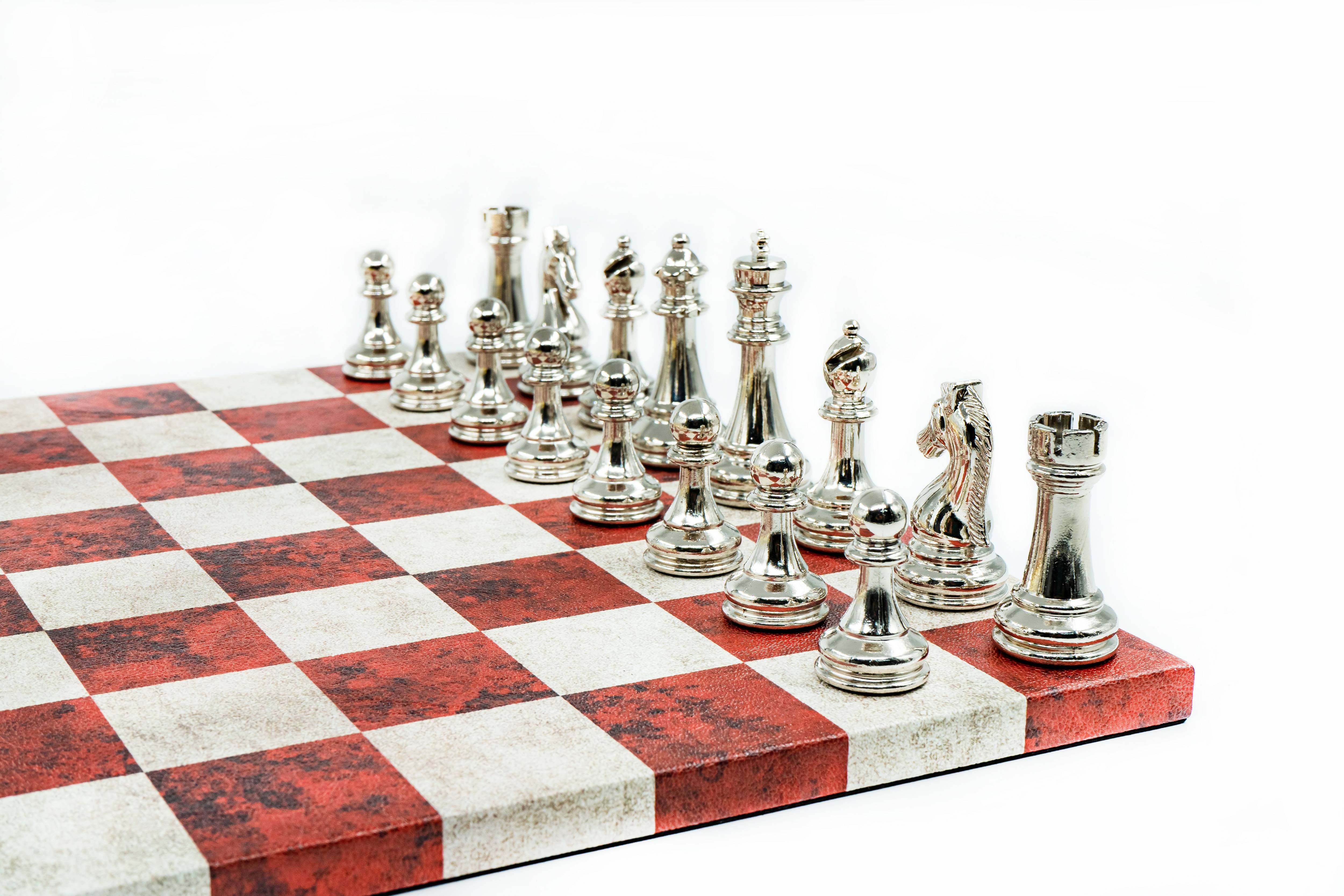 Leather Board Chess Set | Metal Classic Figures – 36 cm (14 inch)