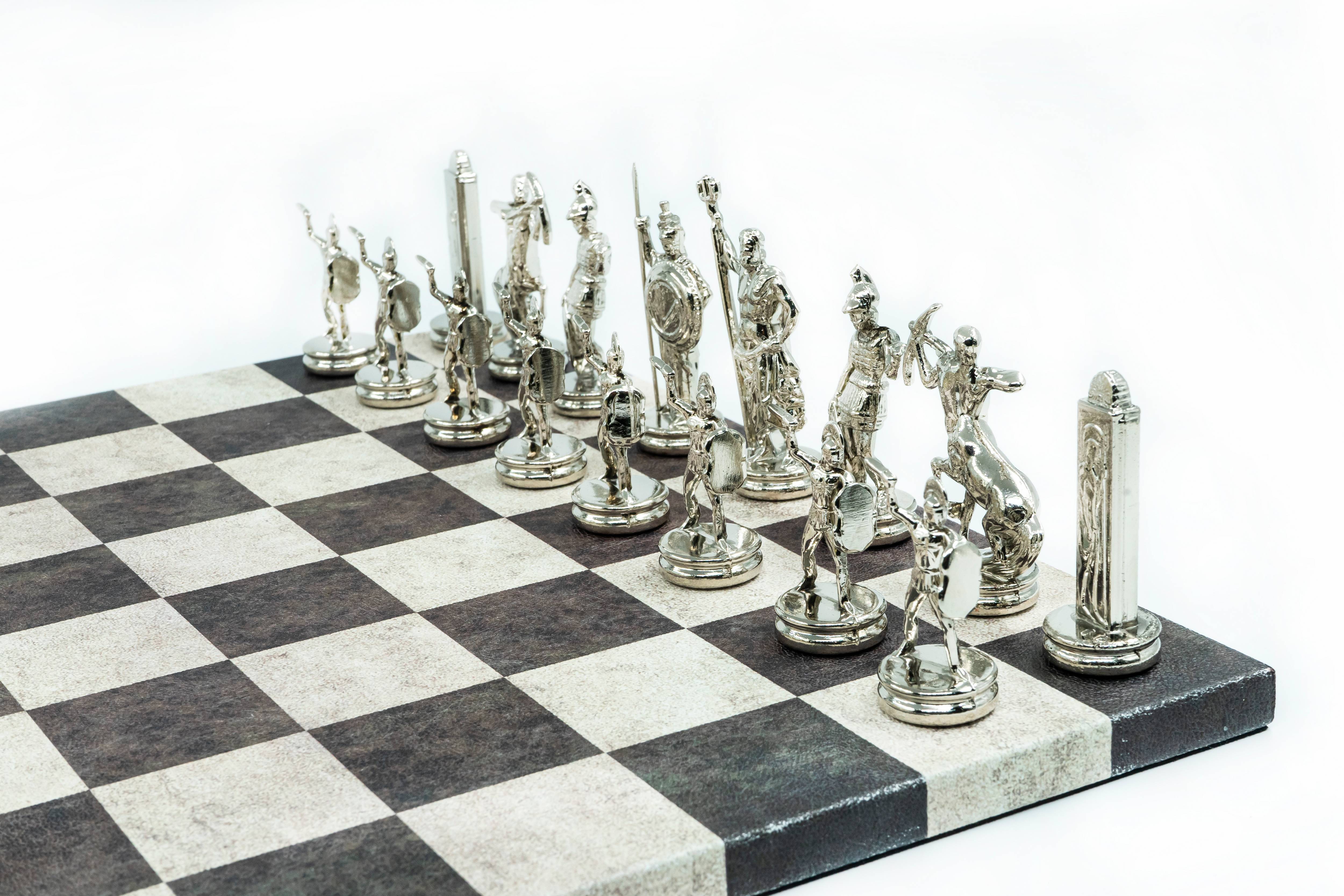 Metal Roman Dagger Chess Set | Leather Board  – 36 cm (14 inch)