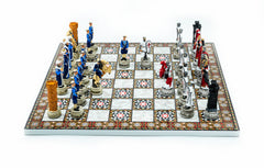 Ottoman vs British Chess Set | Handpainted Historical Figures | Marble/Mosaic Pattern – 44 cm (17 inch)