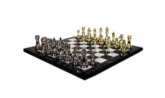 Metal Classic Chess Set |Wooden Board Marble/Walnut/Mosaic Pattern – 37 cm (14.5 inch)