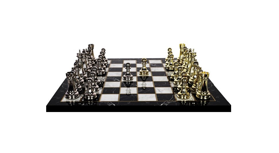 Metal Classic Chess Set |Wooden Board Marble/Mosaic Pattern – 44 cm (17 inch)